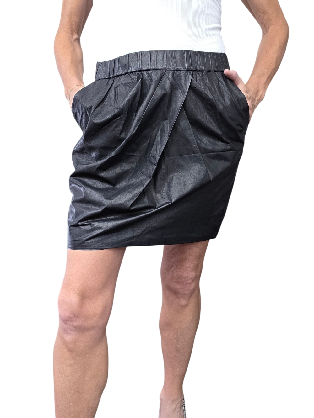 3.1 Phillip Lim Kangaroo Leather Draped Black Mini Skirt Size 2 Silk Lined